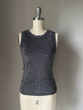 Metallic Sleeveless Knit Top XS | Holiday Party Evening Tank